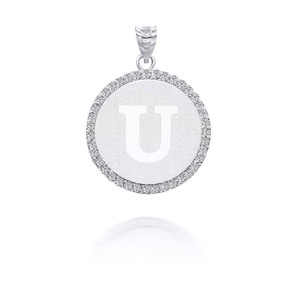White Gold Personalized Initial “U” with Diamonds Pendant