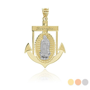 Two Tone Personalized Our Lady of Guadalupe Anchor Pendant 