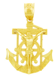 Religious Charms - The Mariners Anchored Cross Gold Pendant