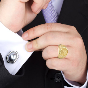 Yellow Gold Aries Signet Ring on a Model