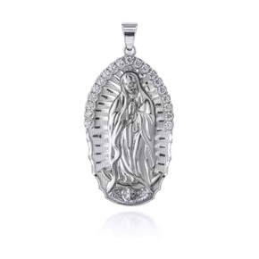 Silver CZ Lady of Guadalupe Large Pendant