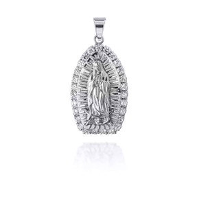 Silver CZ Lady of Guadalupe Small Pendant Necklace