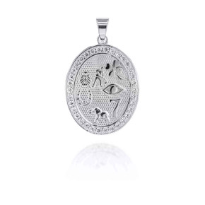 Silver Hammered CZ Lucky Charm Oval Pendant
