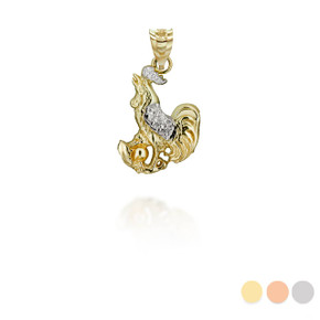 Two Tone Gold Chinese Lunar New Year of the Rooster with Diamonds Pendant