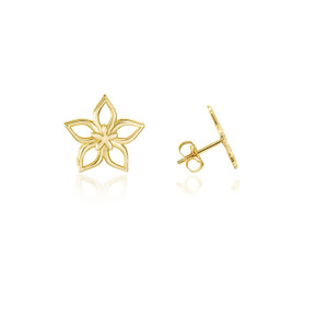 Yellow Gold Star Flower Stud Earrings