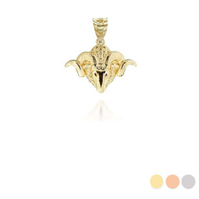 Yellow Gold Ram Head Bighorn Mountain Sheep Pendant