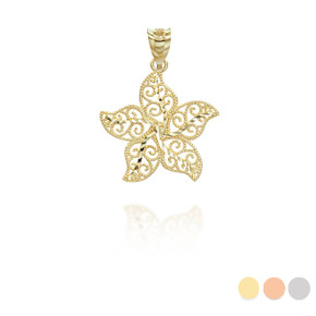 Yellow Gold Beaded Filigree Star Fish Pendant