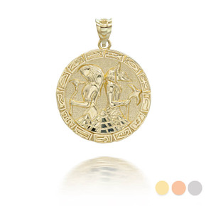 Gold Egyptian Anubis and Horus Medallion Pendant Gold Egyptian Anubis and Horus Medallion Pendant