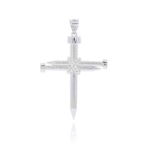 White Gold Knotted Nail Cross Small Pendant