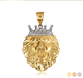 Two-Tone Gold Lion Crown King of the Jungle Pendant