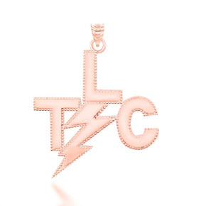 Rose Gold TLC Thunder Bolt Tender Loving Care Beaded Lightning Elvis Style Pendant