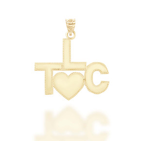 Yellow Gold TLC Heart Tender Loving Care Beaded Elvis Style Pendant