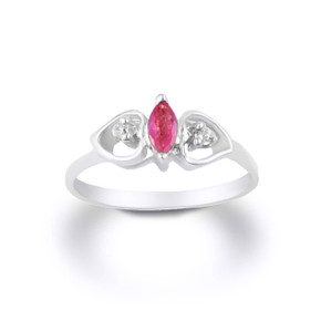 White Gold Marquise Cut Ruby Gemstone & White Topaz Double Heart Women's Ring