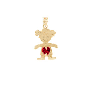 Yellow Gold Girl Heart Garnet Birthstone Pendant Yellow Gold Girl Heart Garnet Birthstone Pendant