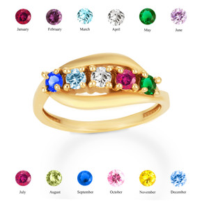 Gold Personalized Encapsulated 5 Birthstones Wavy Ring