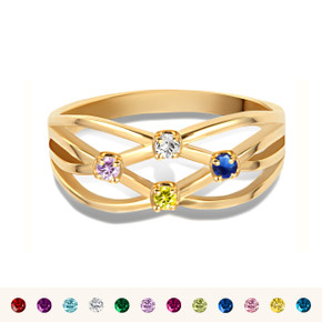 Gold Personalized 4 Birthstone Cross Over Ring (Available in Yellow/Rose/White Gold)