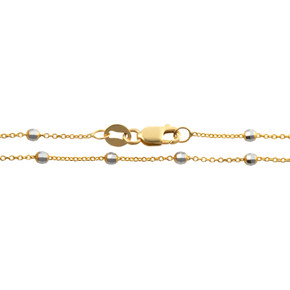 14K Two-Tone Yellow and White Gold Beaded Rolo Chain Bracelet