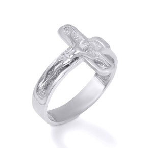 Silver Sideways Crucifix Cross Ring