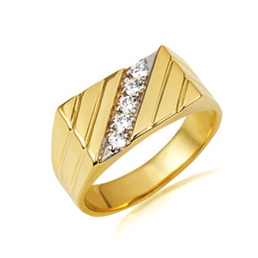 Men's Yellow Gold Diamond Signet Ring
