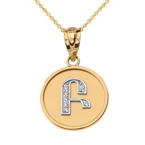 Solid (Ա-Ք) Two Tone Gold Armenian Initial Diamond Disc Pendant Necklace(Available in Yellow/Rose/White Gold)