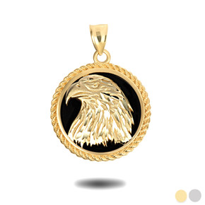 Gold Black Onyx Freedom Eagle Head Pendant Necklace