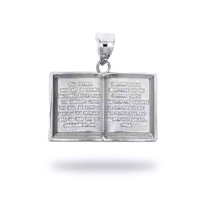 Silver English Open Bible Pendant