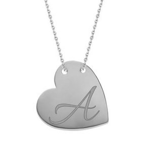 Silver Personalized Script Initial Heart Engravable Necklace