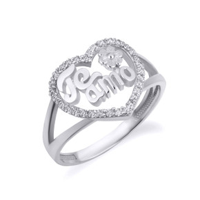 .925 Sterling Silver Te Amo Heart Rose CZ Flower Love Ring