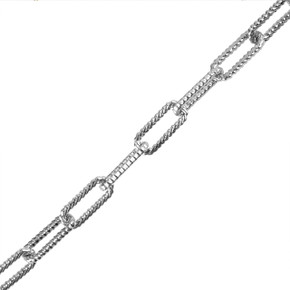 .925 Sterling Silver Textured Paperclip Chain Link Bracelet