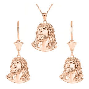 14k Gold Jesus Christ Head Pendant And Earrings Set(Available in Yellow/Rose/White Gold)