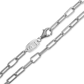 .925 Sterling Silver Textured Paperclip Chain Link Necklace