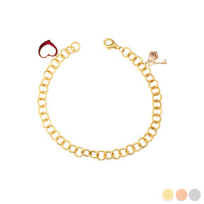 Gold Heart Lock & Keychain Love Charm Oval Chain Link Bracelet
