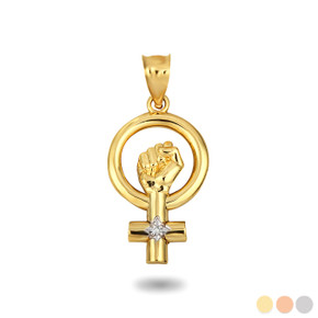 Yellow Gold Venus Love Symbol Feminist Diamond Pendant
