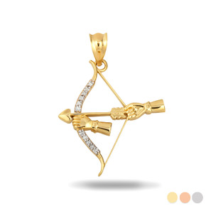 Gold Bow & Arrow Archer Diamond Cupid Love Pendant