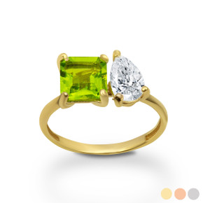 Gold Toi et Moi Princess and Pear Cut Personalized Birthstone Engagement You & Me Ring