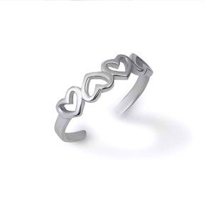 .925 Sterling Silver Openwork Heart Love Toe Ring