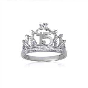 .925 Sterling Silver 15 Años CZ Quinceañera Crown Ring