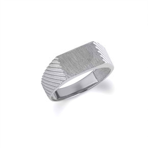 .925 Sterling Silver Rectangle Striped Signet Ring