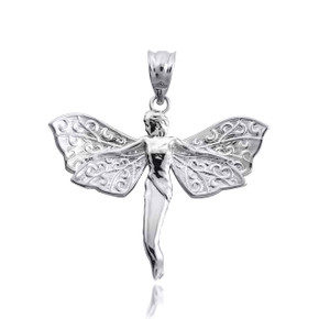 .925 Sterling Silver Mystical Fairy Angel Wings Charm Pendant