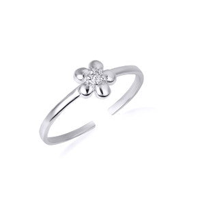 .925 Sterling Silver CZ Daisy Flower Petal Toe Ring