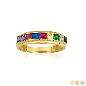 Gold Multi-Color Gemstone Band Ring