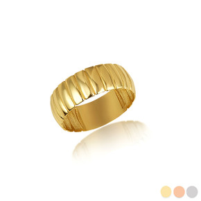 Yellow Gold Classic Ribbed Band Ring (7mm)