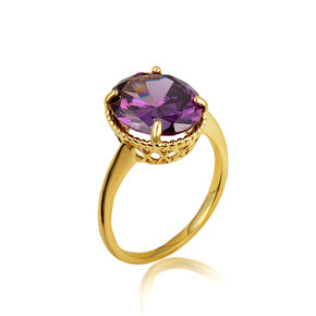 Gold Classic Roped Gemstone Love Ring side view