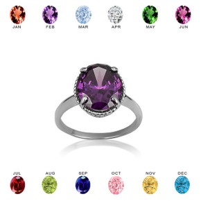 .925 Sterling Silver Classic Roped Gemstone Love Ring