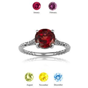 .925 Sterling Silver Gemstone Ribbed Band CZ Ring
