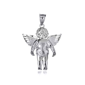  .925 Sterling Silver Baby Angel Wings Cherub Guardian Pendant Necklace