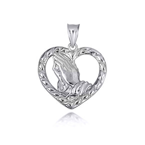 .925 Sterling Silver Serenity Praying Hands Heart Love Pendant