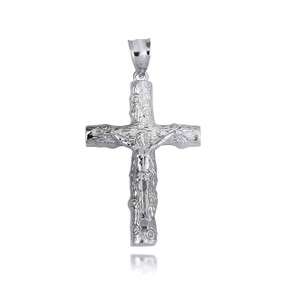 .925 Sterling Silver Jesus Christ Wooden Crucifix Cross Pendant
