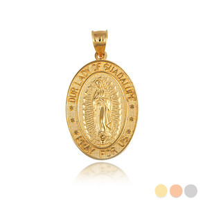 Gold Our Lady of Guadalupe Pray for Us Oval Medallion Pendant