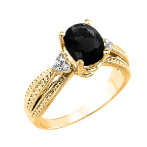 Yellow Gold Midnight Black Sapphire and Diamond Engagement Proposal Ring